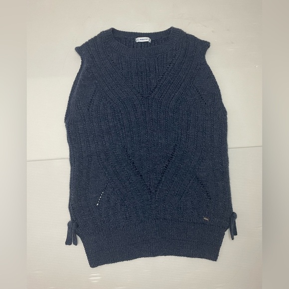 Mayoral Other - Mayoral Girls Navy Cable Knit Sweater Vest With Side Bows Size Girls 14 157cm